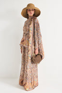 Satin Ethnic Printed Poncho and Pants Set