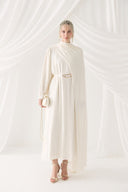 Satin Crushed Velvet Evening Dress with Cape
