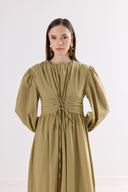 Selen Waist-Ruched Spaghetti Strap Voile Dress