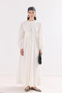 Selen Waist-Ruched Voile Dress with Spaghetti Straps