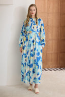 Sereia Collared Pleated Buckled Patterned Dress