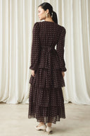Chiffon Polka Dot Printed Tiered Dress