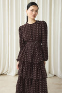 Chiffon Polka Dot Printed Tiered Dress
