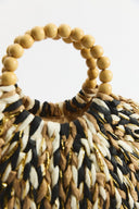 Woven Bag with Spiral Pattern and Beaded Handles