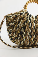 Woven Bag with Spiral Pattern and Beaded Handles