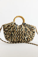 Woven Bag with Spiral Pattern and Beaded Handles