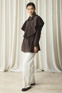 Stone-Detailed Cape Jacket - Brown