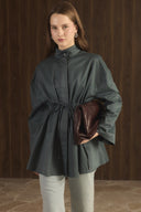 Stone Detail Waist-Tunnel Trench Coat