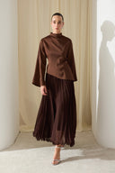 Timber Satin Blouse and Pleated Premium Skirt Set