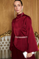 Timber Satin Blouse and Pleated Premium Skirt Set