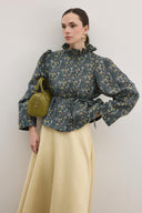 Velin Frill Collar Patterned Jacquard Jacket