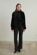 Velvet Embroidered Faux Fur Short Jacket