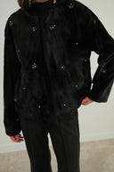 Velvet Embroidered Faux Fur Short Jacket