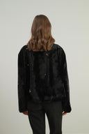 Velvet Embroidered Faux Fur Short Jacket