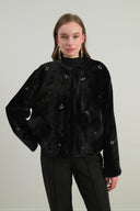 Velvet Embroidered Faux Fur Short Jacket