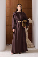 Viola Wide Belted Buckled Voile Dress