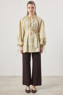 Wide Ribbed Trim Collar Shirt