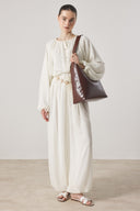 Collar-Ruched Chiffon Set