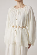 Collar-Ruched Chiffon Set
