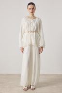Collar-Ruched Chiffon Set
