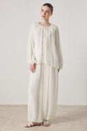 Collar-Ruched Chiffon Set
