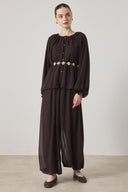 Collar-Gathered Chiffon Set