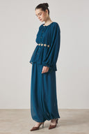 Collar Gathered Chiffon Set