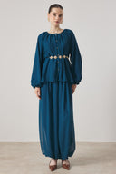 Collar Gathered Chiffon Set