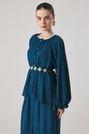 Collar Gathered Chiffon Set