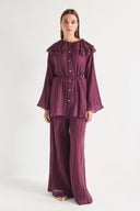 Collar Lace Detail Pants Set