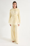 Collar Lace Detail Pants Set