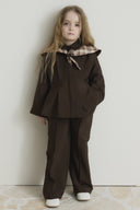 Collared Plaid Cotton Set with Pleated Waist