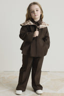 Collared Plaid Cotton Set with Pleated Waist