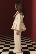 Collared Plaid Cotton Set with Pleated Waist