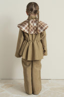 Plaid Collar Pleated Waist Cotton Set