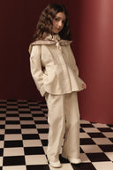 Collared Plaid Cotton Set with Pleated Waist