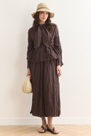 Collar Bow Detail Voile Crinkle Skirt Set