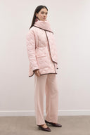 Quilted Coat with Collar Scarf and Trim Piping