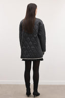 Quilted Coat with Collar Scarf and Trim Detail