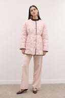 Quilted Coat with Collar Scarf and Trim Piping