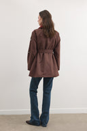 Velvet Collared Trench Coat with Rhinestones