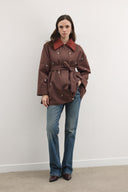 Velvet Collared Trench Coat with Rhinestones