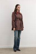 Velvet Collared Trench Coat with Rhinestones