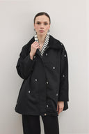 Velvet Collared Trench Coat with Rhinestones