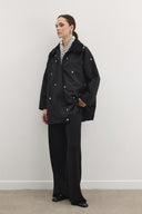 Velvet Collared Trench Coat with Rhinestones