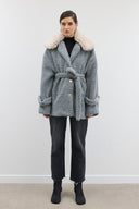 Curly Coat with Fur Collar and Belt