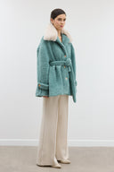 Curly Coat with Fur Collar and Belt