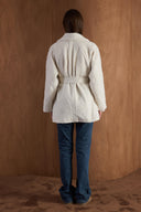 Patterned Wool Coat with Fur Collar