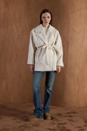 Patterned Wool Coat with Fur Collar