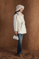 Patterned Wool Coat with Fur Collar